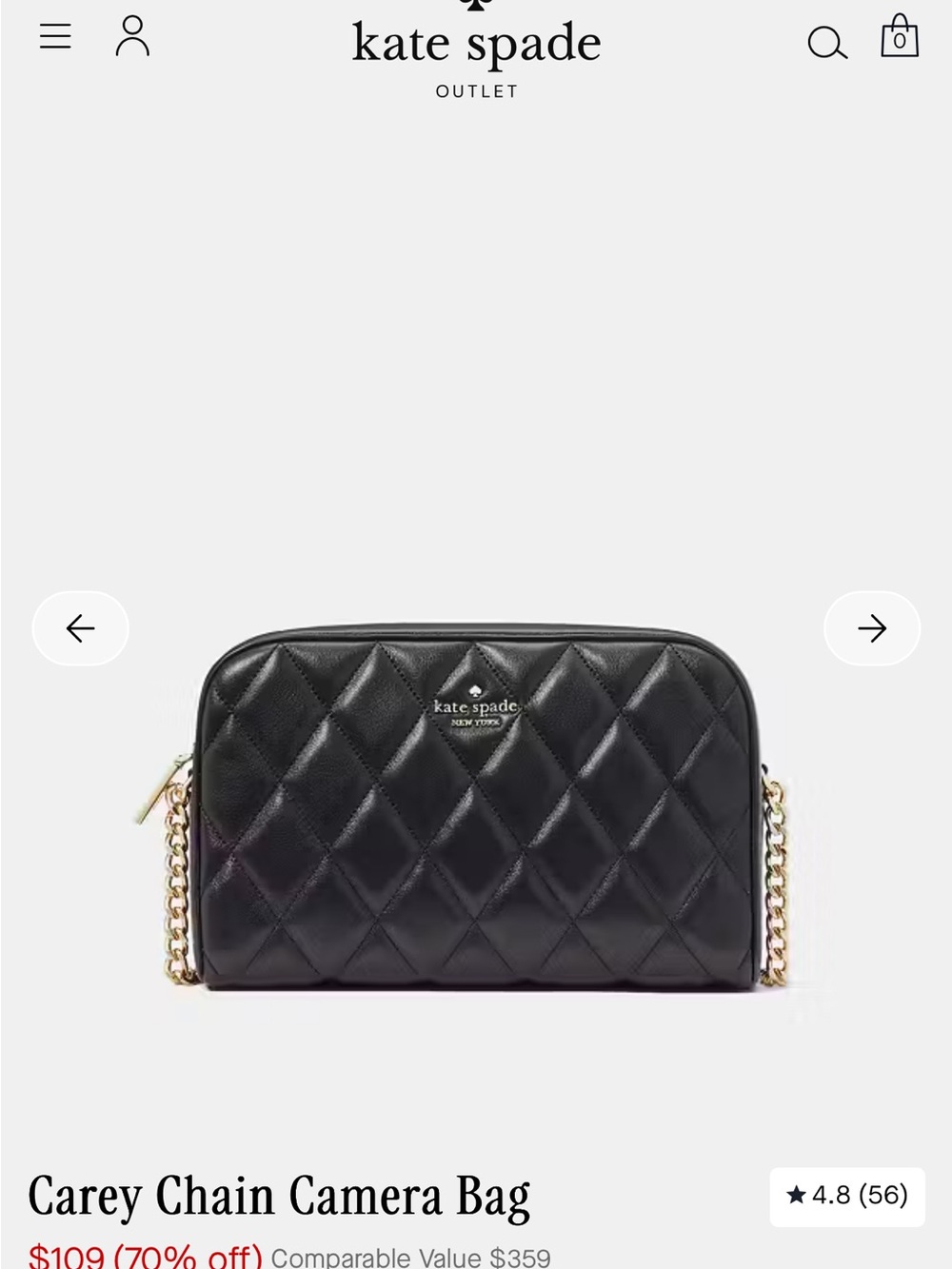 kate spade Black Quilted Carey Chain Camera Crossbody